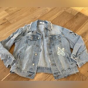 Kroche Paris distressed patch jean jacket large